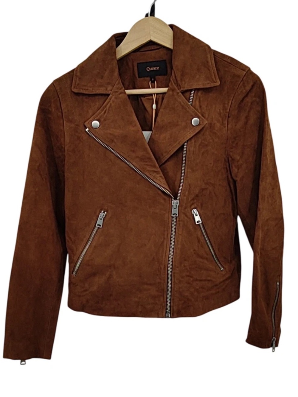 Quince 100% Suede Biker Jacket Size Small Chestnut Brown New - Picture 10 of 10